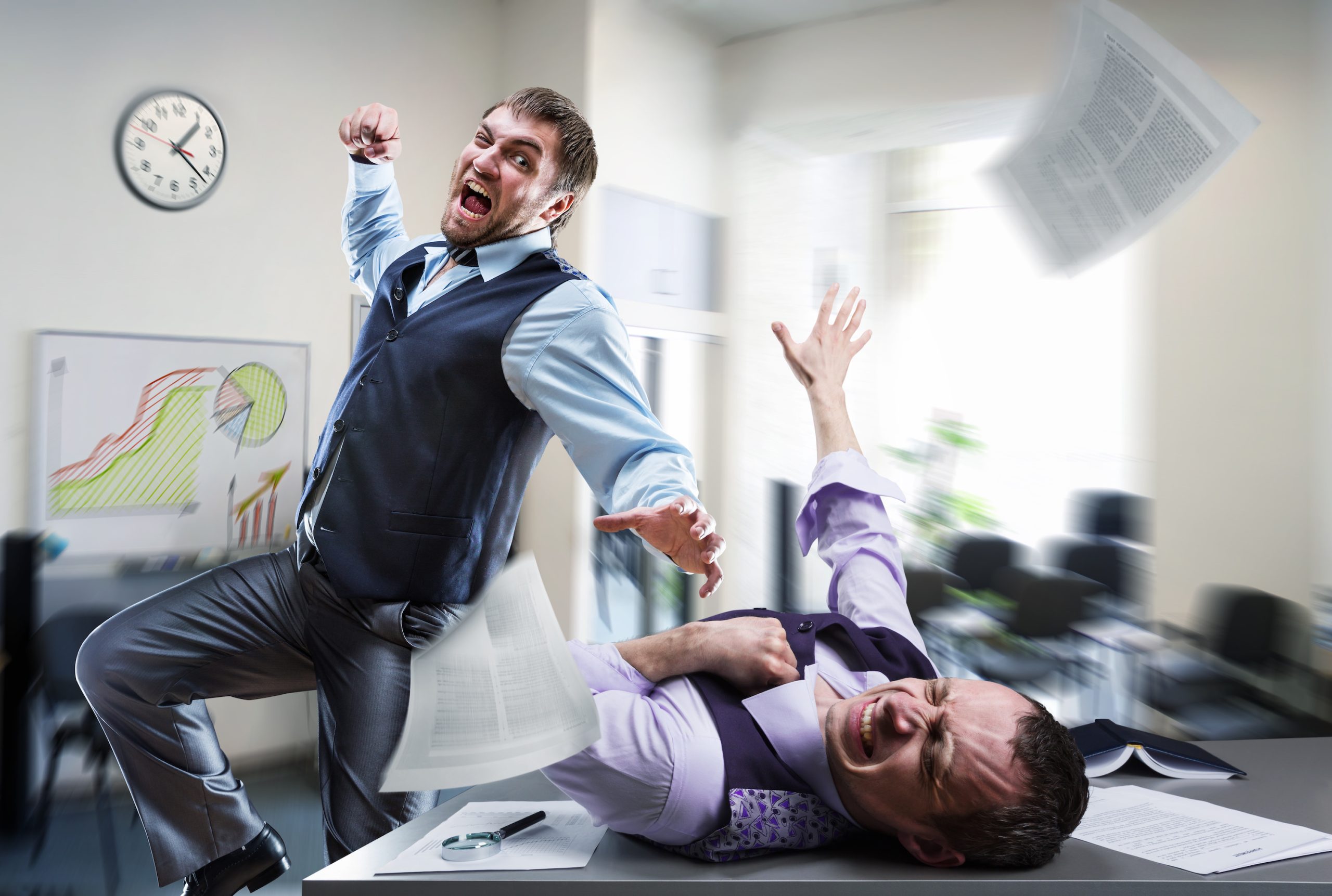 Two guys fighting at the office