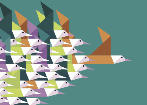 Stylized bird leading other birds