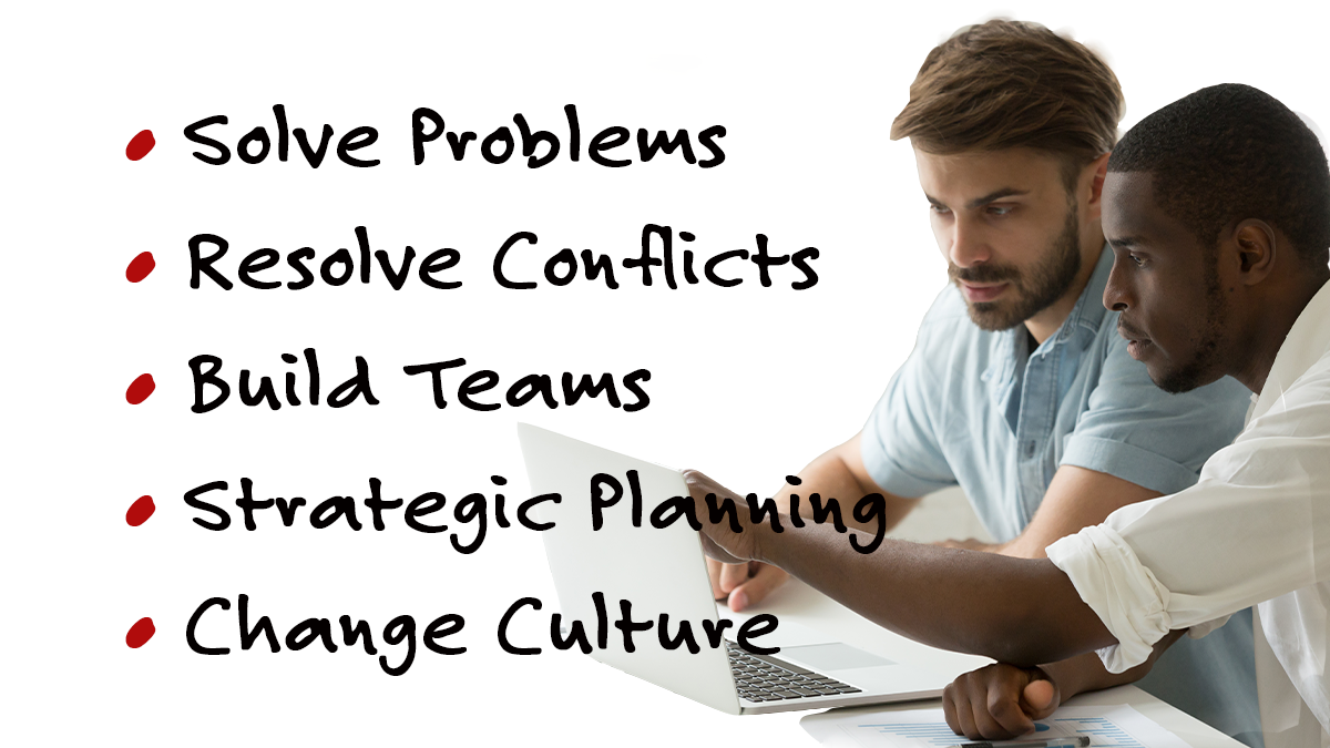 Two men solving problems together