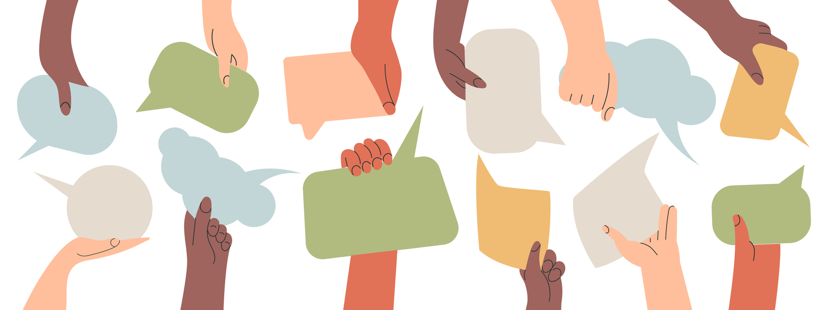 People's hands exchange sharing about the Center for Human Systems