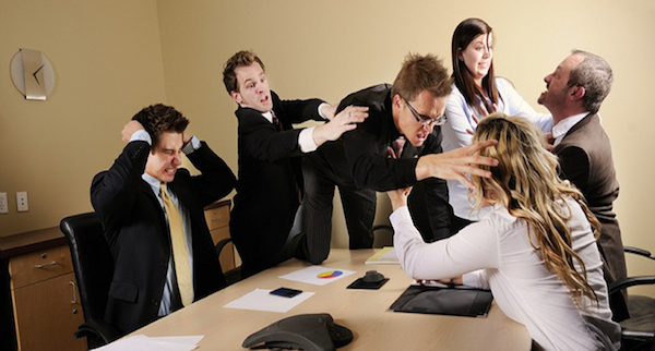 A business meeting that has turned into violent chaos.